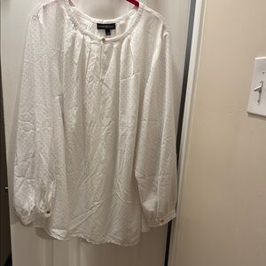 Lane Bryant White Long Sleeve Bib Collar Blouse